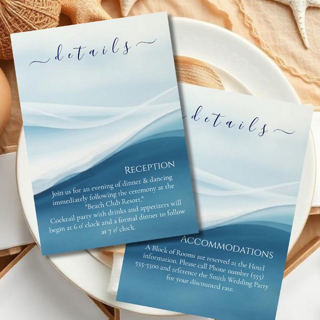 Serene Blue Abstract Beach Wedding Details Enclosure Card (Serene Blue Abstract Beach Wedding Details Enclosure Card )