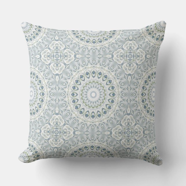 Serene Blue and Green Mandala Pattern Design Cushion (Front)