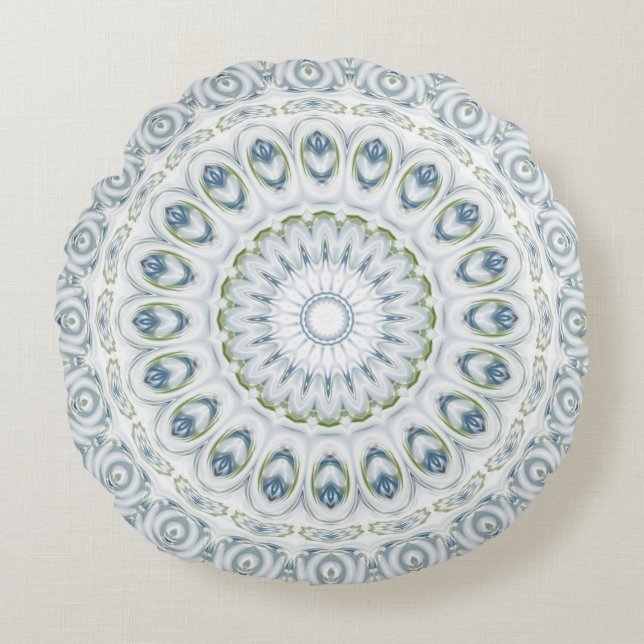 Serene Blue and Green Mandala Pattern Design Round Cushion (Front)