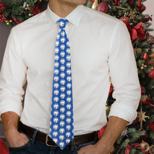 Serene Blue Art Nouveau Polar Bear Snowflakes Tie