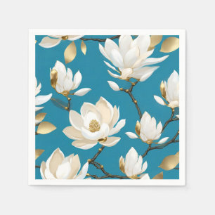 Serene Blue Background with Magnolia Napkin