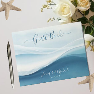 Serene Blue Beach Abstract Wedding Guest Book