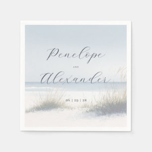 Serene Blue Beach Scene Napkin
