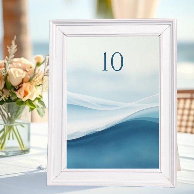Serene Blue Beach Wedding Table Numbers (Serene Blue Abstract Wedding Table Numbers)