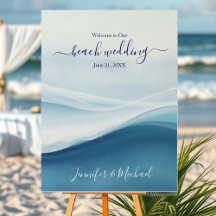 Serene Blue Beach Wedding Welcome Sign