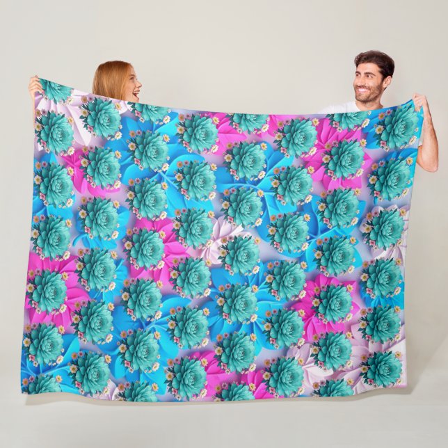 "Serene Blue Blooms" Fleece Blanket (In Situ)