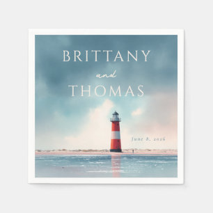 Serene Blue Coastal Lighthouse Napkin