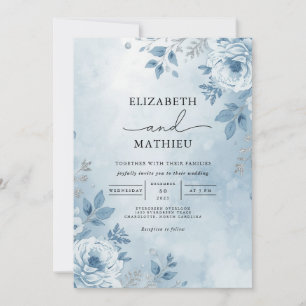 Serene Blue Floral Wash Wedding Invitation