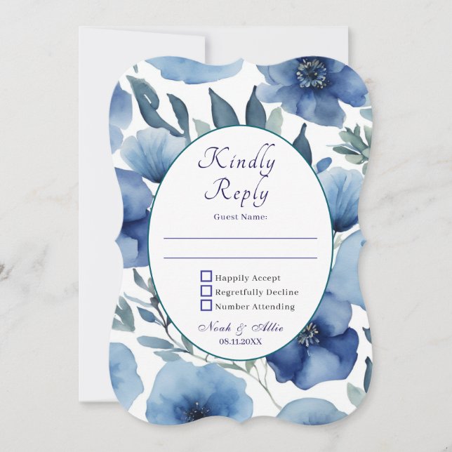 Serene Blue Floral Wedding Invitations (Front)