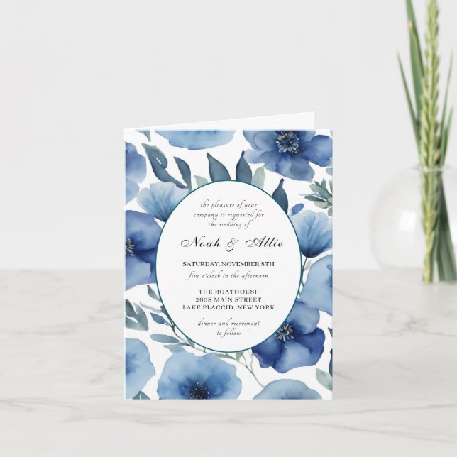 Serene Blue Floral Wedding Invitations (Front)