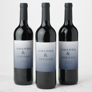 Serene Blue Gradient Wedding Invitation Wine Label