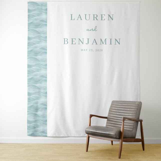 Serene Blue-Green Wave Tapestry (In Situ)
