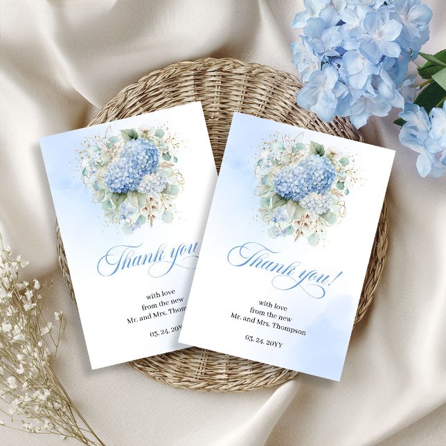 Serene Blue Hydrangea Eucalyptus thank you card (Serene Blue Hydrangea Eucalyptus thank you card)