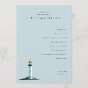 Serene Blue Lighthouse Wedding Programme