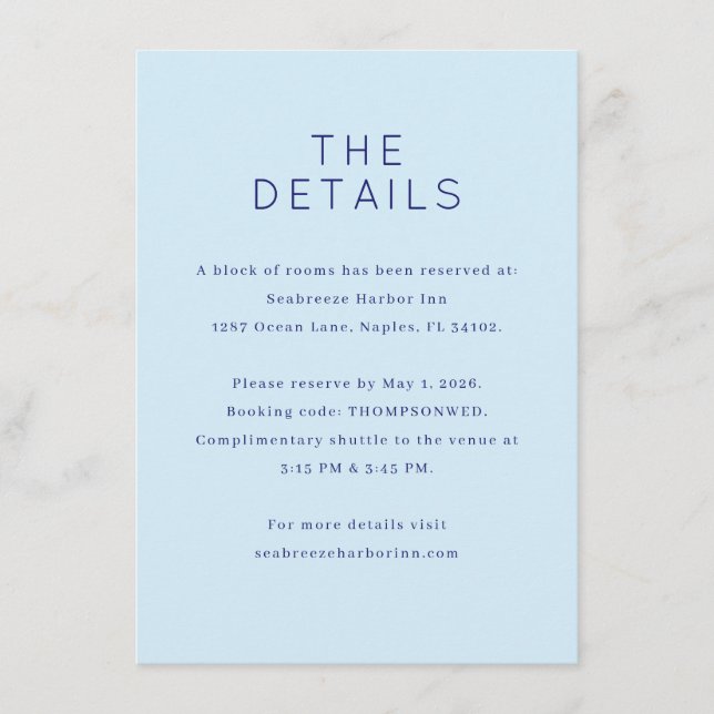 Serene Blue Minimalist Details Enclosure Card (Front)