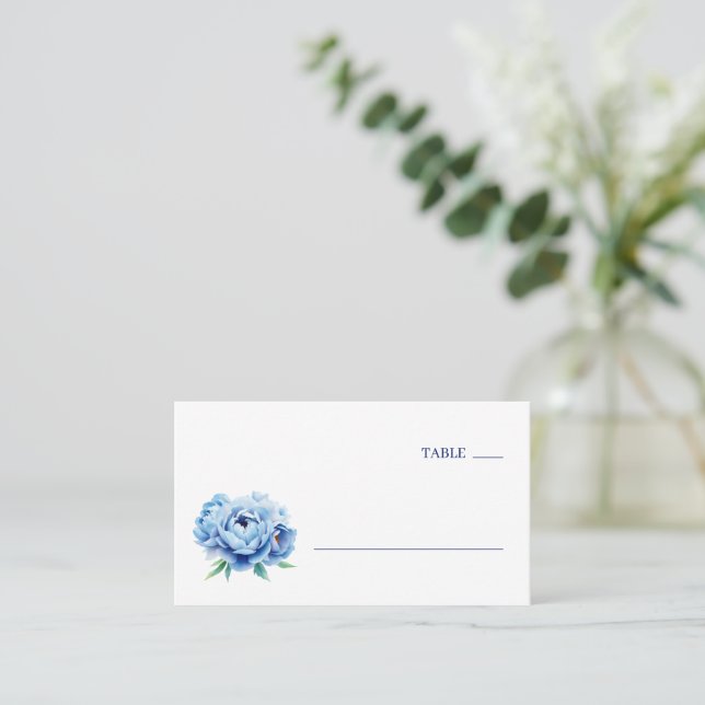 Serene Blue Minimalist Floral Place Card (Standing Front)