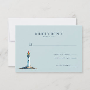 Serene Blue Minimalist Lighthouse RSVP Card