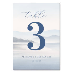 Serene Blue Mountain Landscape Table Number