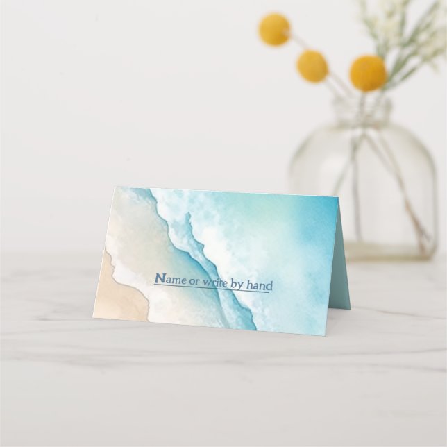  Serene Blue Ocean Beach name place card (Back)