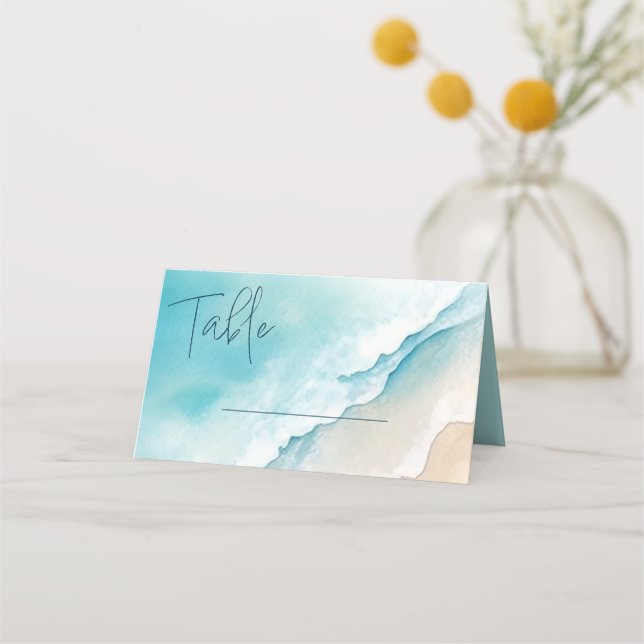  Serene Blue Ocean Beach Table Number Cards (Front)