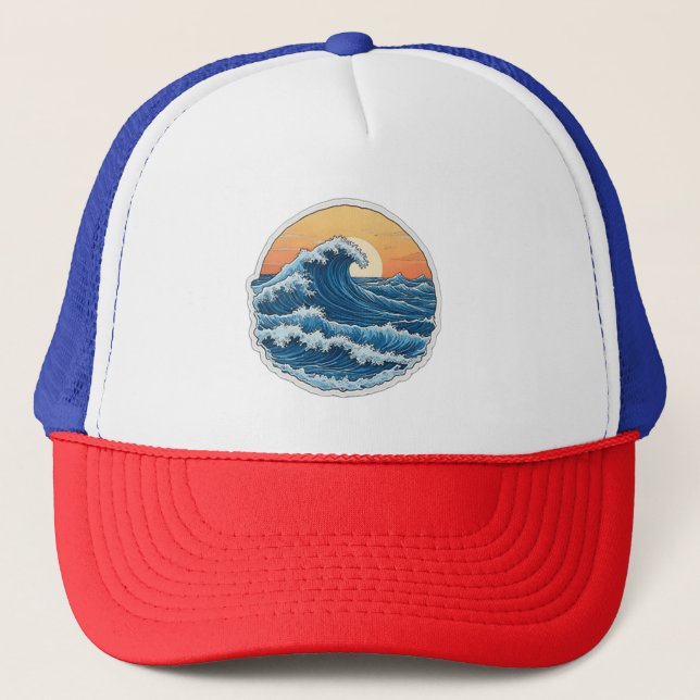 Serene Blue Ocean Waves Coastal Art Trucker Hat (Front)