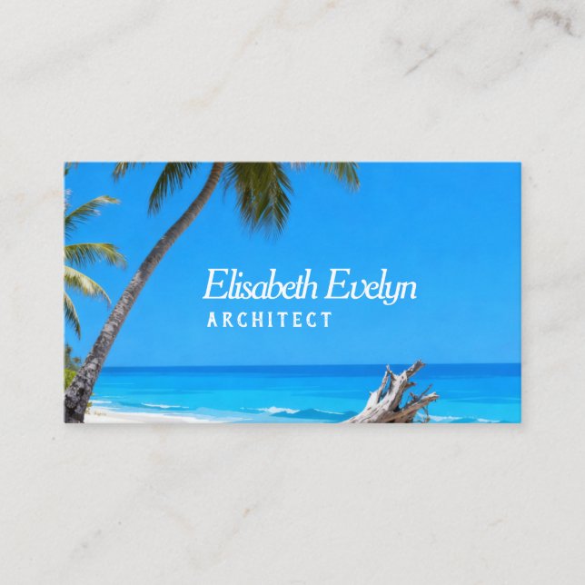Serene Blue Shore with Palms g876 Business Card (Front)