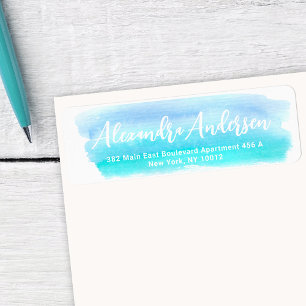 Serene Blue Teal Watercolor Return Address