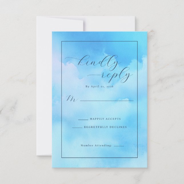 Serene Blue Watercolor Calligraphy RSVP Card (Front)