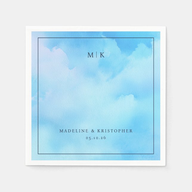 Serene Blue Watercolor Clouds Napkin (Front)
