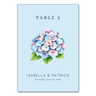 Serene Blue Watercolor Hydrangea Table Number