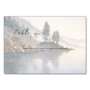 Serene Blue Watercolor Lakeside Scene Table Number