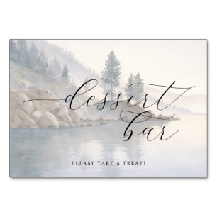 Serene Blue Watercolor Landscape Dessert Bar Sign Table Number