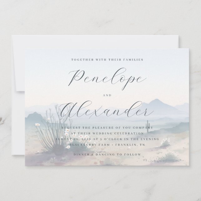 Serene Blue Watercolor Landscape Invitation (Front)
