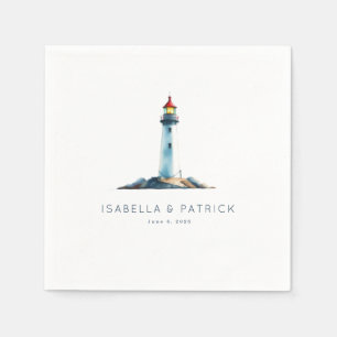 Serene Blue Watercolor Lighthouse Napkin