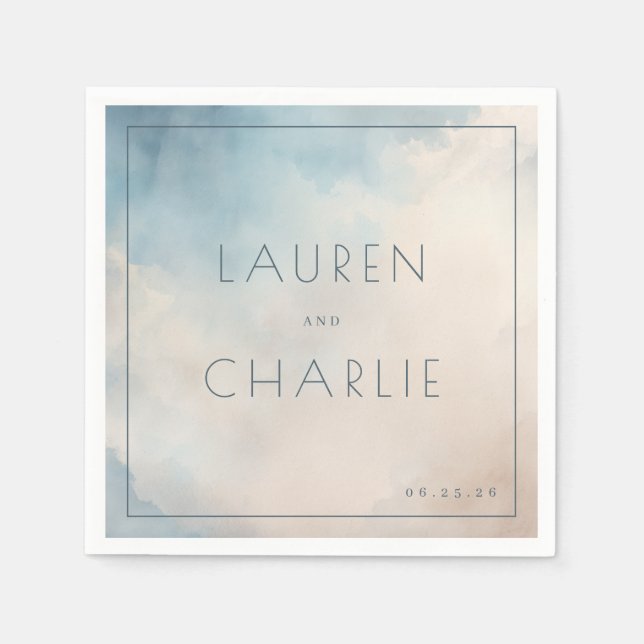 Serene Blue Watercolor Names Napkin (Front)