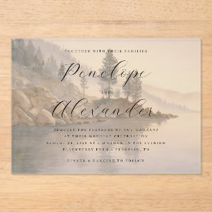 Serene Blue Watercolor Nature Acrylic Invitations