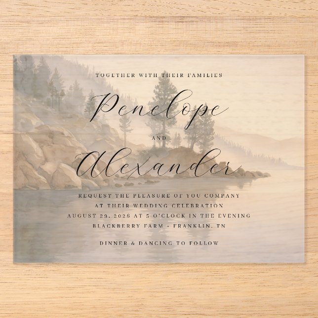 Serene Blue Watercolor Nature Acrylic Invitations (Front)