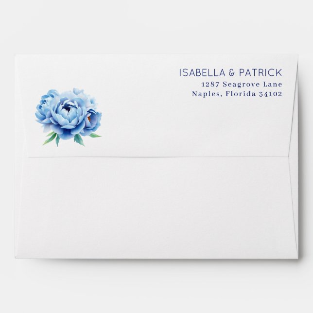 Serene Blue Watercolor Peonies Envelope (Back (Top Flap))