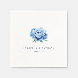 Serene Blue Watercolor Peonies Napkin