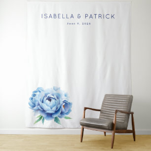 Serene Blue Watercolor Peony Tapestry