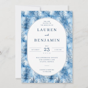 Serene Blue Watercolor Pine Trees Invitation