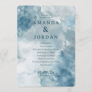 Serene Blue Watercolor Wedding Ceremony Programme