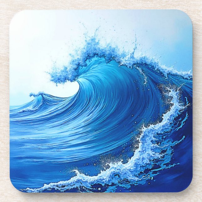 Serene Blue Wave Splashes Coaster (Front)