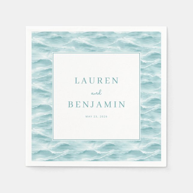 Serene Blue Wave Water Theme Napkin (Front)