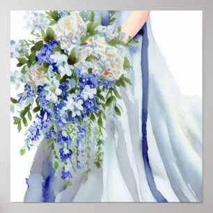 Serene Blues, Bridal Cascading Bouquet 2, Poster
