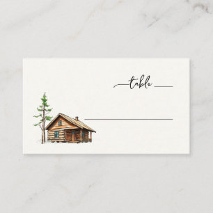 Serene Brown Watercolor Cabin Illustration Place Card
