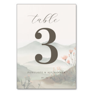 Serene Brown Watercolor Landscape Table Number