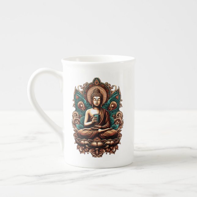 Serene Buddha, Coffee & Zen Sculpture Statue Bone China Mug (Left)