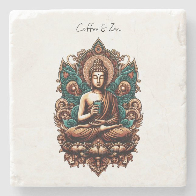 Serene Buddha, Coffee & Zen Sculpture Statue Stone Coaster (Front)