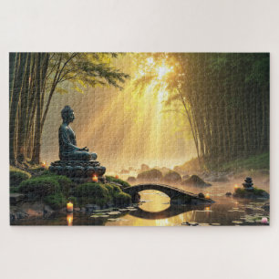 Serene Buddha Statue in a Peaceful Bamboo Forest Jigsaw Puzzle